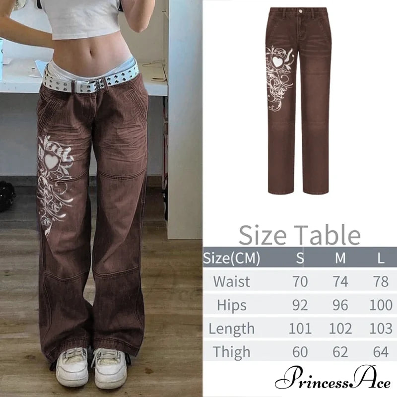 Wide Leg Oversize Y2K Patterned Baggy Winter Cargo Casual Jeans Low Autumn Waist Women’s Trousers
