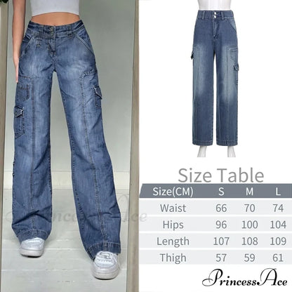 Wide Leg Oversize Y2K Patterned Baggy Winter Cargo Casual Jeans Low Autumn Waist Women’s Trousers