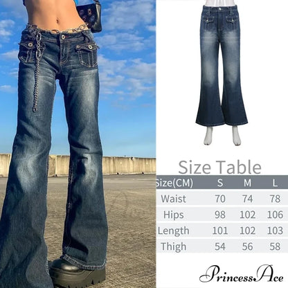 Wide Leg Oversize Y2K Patterned Baggy Winter Cargo Casual Jeans Low Autumn Waist Women’s Trousers