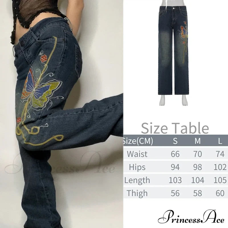 Wide Leg Oversize Y2K Patterned Baggy Winter Cargo Casual Jeans Low Autumn Waist Women’s Trousers