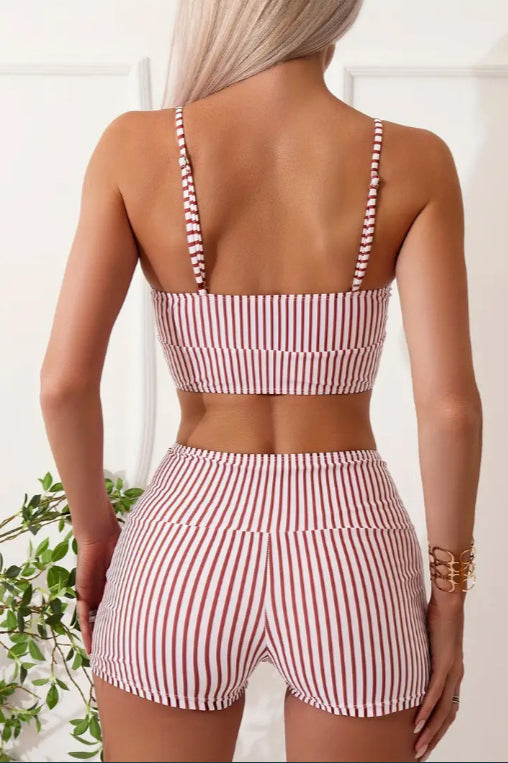 Wide Strap Striped Briefs Two Piece Swim Set
