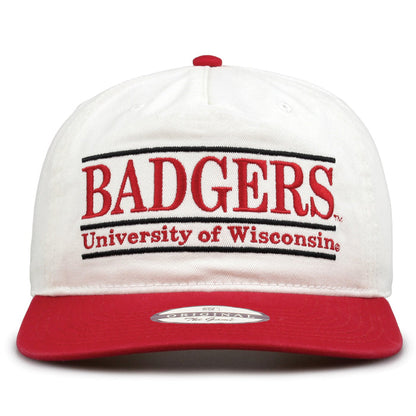 Wisconsin Original Bar snapback hat with embroidered school design, front view
