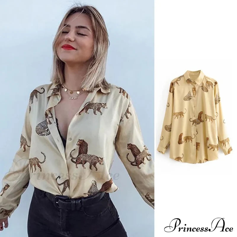 With Satin Blouse Design Arm - Long Women’s Zebra Top Gold / Xs