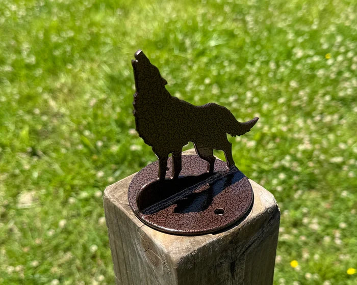 Wolf / Coyote Post Top For Round Wood Fence Post - Madison Iron and Wood