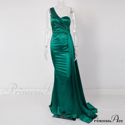 Women’s Blue Evening Green Gown Full-Length Party Royal With Sexy Satin Long Ribbon Draped Dress