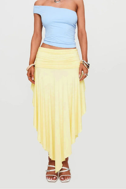 Wrinkled High Waist Asymmetrical Split Skirt