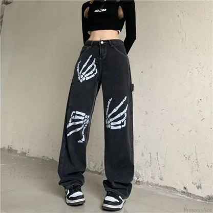 Y2K Black Jeans Print Street Pants