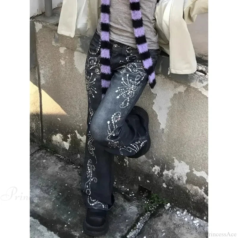 Y2K Embroidery Denim Wide Pants