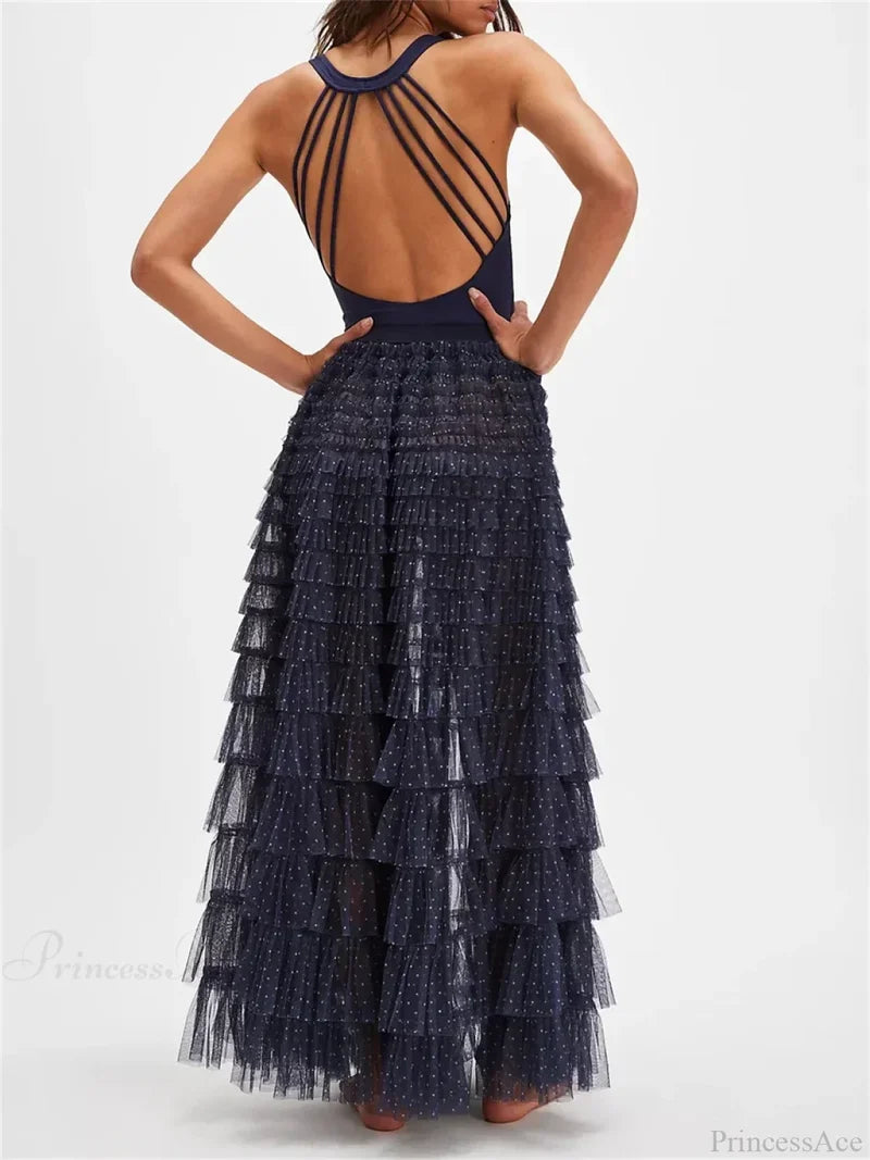 Y2K Fairycore Ruffle Maxi Slip Skirt Elastic Lace Tulle Tutu skirt-250126