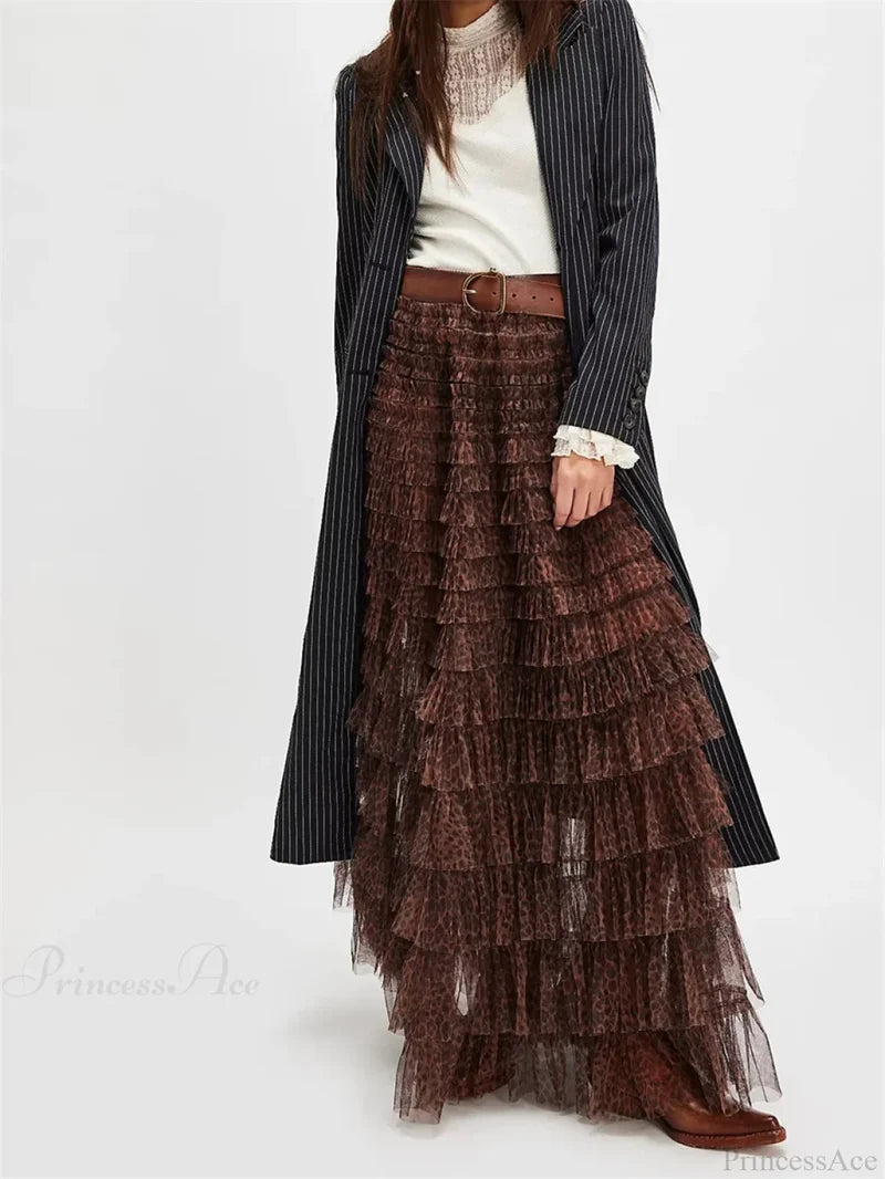 Y2K Fairycore Ruffle Maxi Slip Skirt Elastic Lace Tulle Tutu skirt-250126