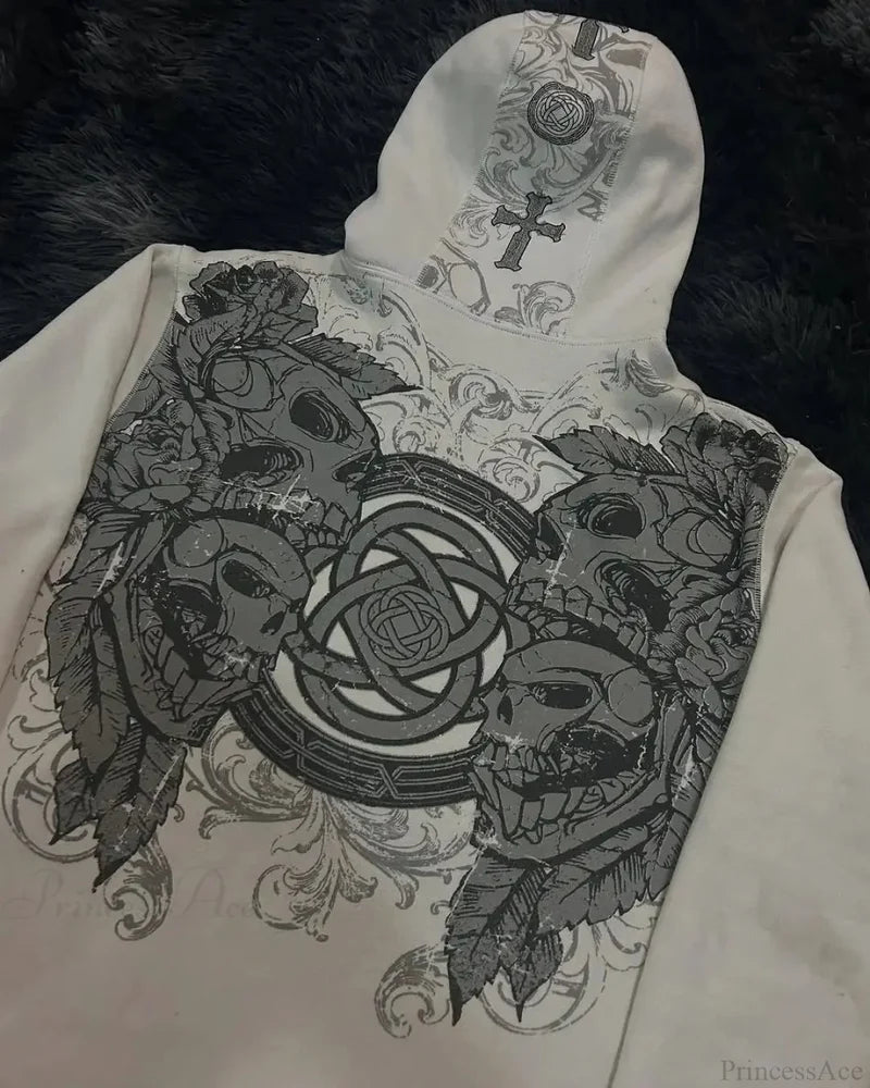 Y2K Gothic Skull Design Hoodie