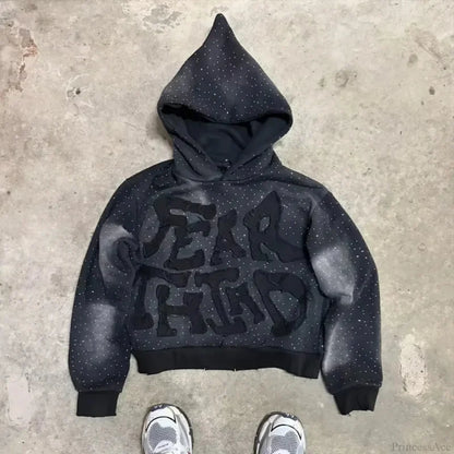 Y2K Gothic Skull Design Hoodie black1 / S