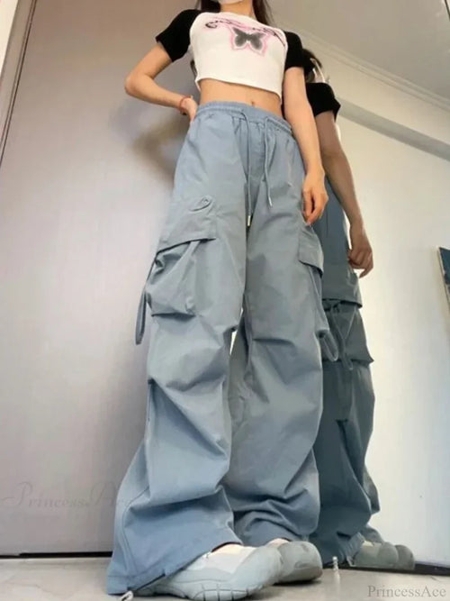 Y2K High Waist Cargo Pants Blue / S
