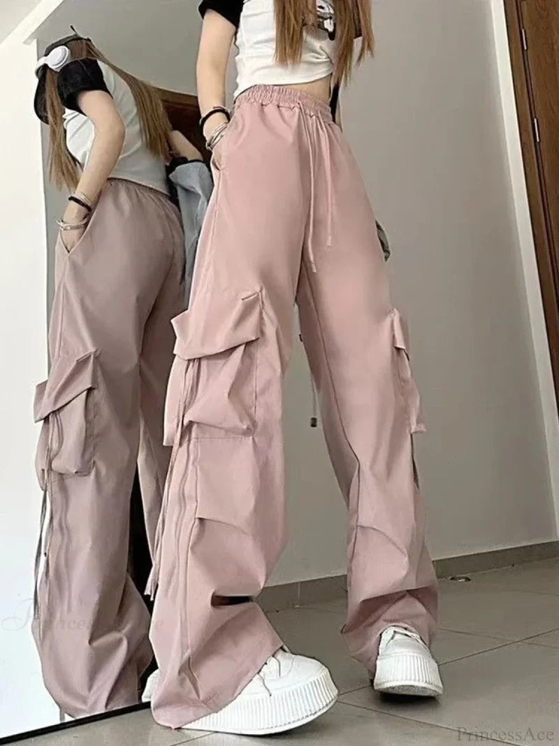 Y2K High Waist Cargo Pants Pink / S