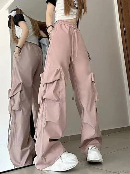 Y2K High Waist Cargo Pants Pink / S