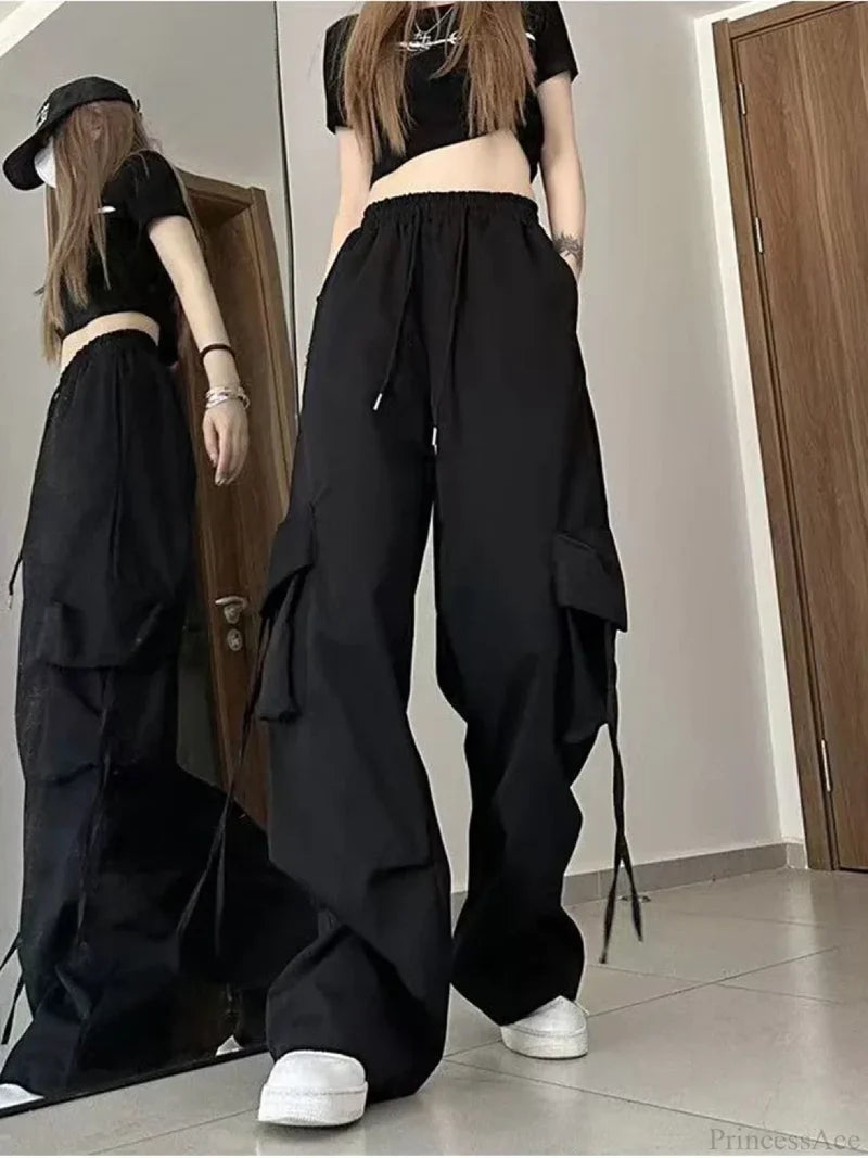 Y2K High Waist Cargo Pants Black / S