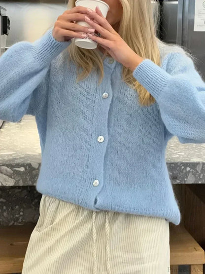Y2K Knit Casual Cardigan Jacket Blue / S cardiagn-250126