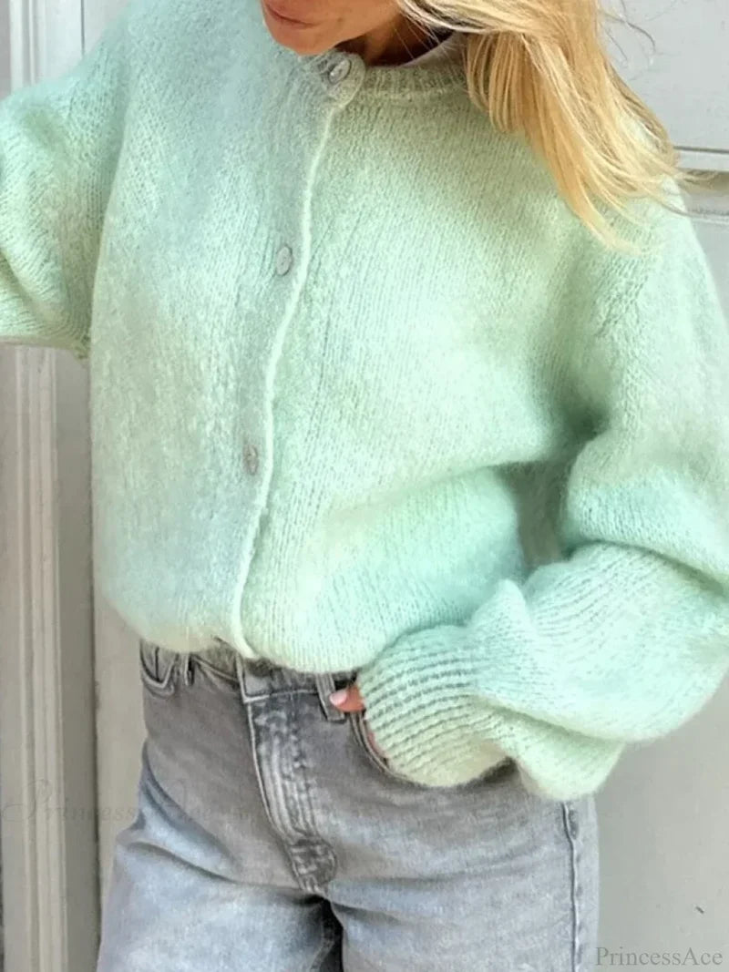 Y2K Knit Casual Cardigan Jacket Green / S cardiagn-250126