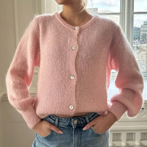 Y2K Long Sleeve Pullover Knit Casual Cardigan pink / S cardiagn-250126