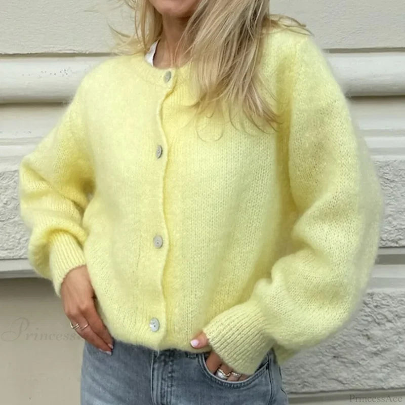 Y2K Long Sleeve Pullover Knit Casual Cardigan yellow / S cardiagn-250126