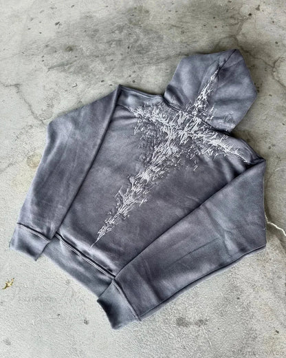 Y2K Mysterious Embroidery Hoodie Grey / M