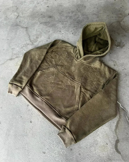 Y2K Mysterious Embroidery Hoodie Green / M