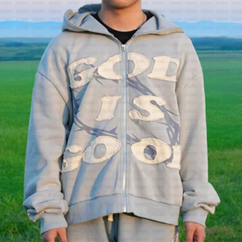 Y2K Mysterious Letter Embroidery Hoodie Blue / M