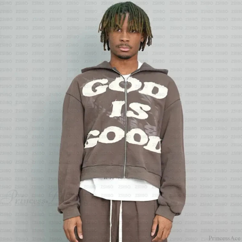 Y2K Mysterious Letter Embroidery Hoodie Beige / M