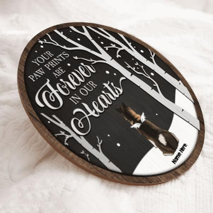 Your Paw Prints Are Forever In Our Hearts - Memorial Black Sky White Tree - Personalized Angel Dog Christmas Door Sign